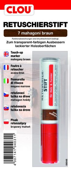 Clou Retuschierstift, retušovací tužka, 12 odstínů, pro rychlé retušování škrábanců a odřenin na nábytku, blistr
