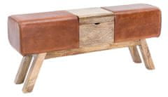 Bruxxi Kožená lavice s dřevěným boxem, 120 cm, hnědá