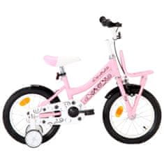 shumee VidaXL dětské kolo s nosičem, 14 palců, bílé a růžové