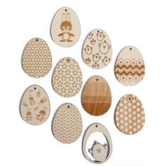 Mašek Velikonoční dekorace - dřevěná vajíčka k zavěšení, 10 ks