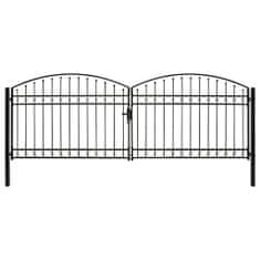 Vidaxl Dvoukřídlá zahradní brána s obloukem ocelová 400 x 125 cm černá