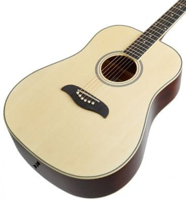  krásná akustická kytara oscar schmidt menzura 650 mm vrstvený korpus lesklá povrchová úprava vhodná pro hru trsátky i prsty 
