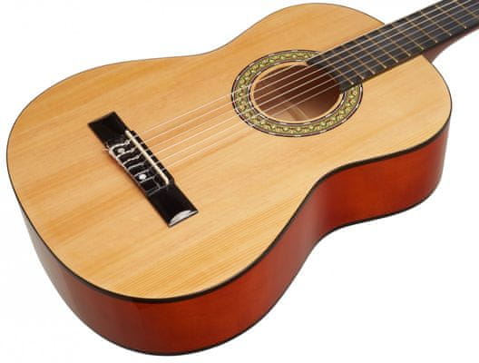 krásná přírodní akustická kytara toledo Primera Spruce 34-NT s kratší menzurou pro děti studenty a lidi menšího vzrůstu lesklá povrchová úprava vrstvený korpus lipové dřevo 