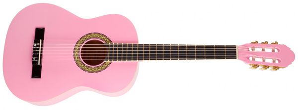 krásná růžová akustická kytara toledo Primera Student 34-PK s kratší menzurou pro děti studenty a lidi menšího vzrůstu lesklá povrchová úprava vrstvený korpus lipové dřevo