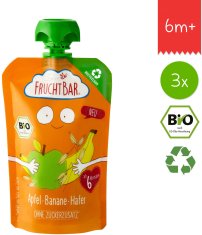 FruchtBar 100% recykovatelná BIO Ovocná kapsička s jablkem, pomerančem, banánem a ovsem 3x100g