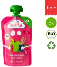FruchtBar 100% recyklovatelná BIO Ovocná kapsička s jablkem, jahodou, borůvkami a špaldou 3x100g