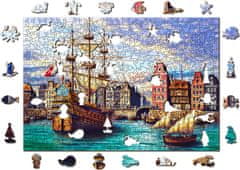Wooden city  Dřevěné puzzle Staré lodě v přístavu 2v1, 505 dílků EKO