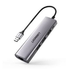 Ugreen CM266 HUB adaptér 3x USB 3.0 / micro USB / RJ45, šedý
