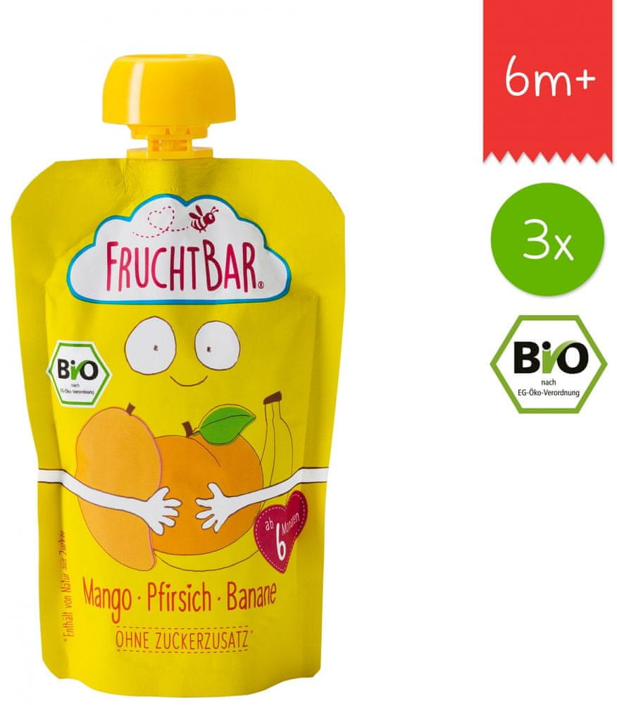FruchtBar BIO Ovocná kapsička s banánem, broskví a mangem 3x100g