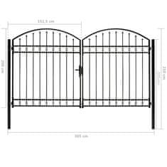 Greatstore Dvoukřídlá plotová brána s obloukem ocelová 300 x 200 cm černá