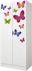 Leomark Bílá dvoudveřová šatní skříň - ROMA - Motýli 237M