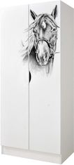 Leomark Bílá dvoudveřová šatní skříň - ROMA - Portrét koně 237Q