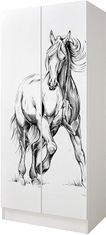 Leomark Bílá dvoudveřová šatní skříň - ROMA - Kůň 237H