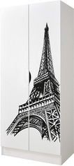 Leomark Bílá dvoudveřová šatní skříň - ROMA - Eiffelova Věž 237E