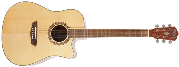 krásná elektroakustická kytara Washburn WD7SCE-A-U dreadnought velké rezonantní tělo ze smrkového dřeva standardní menzura rozeta poziční tečky western styl