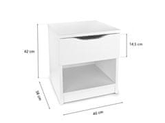 Leomark Bílý moderní skříňový noční stolek se zásuvkou 028