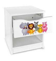 Leomark Bílý moderní skříňový noční stolek se zásuvkou - zvířatka 028B