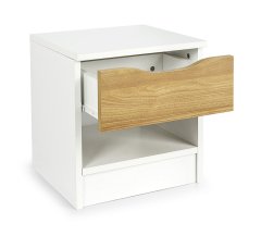 Leomark Moderní skříňový noční stolek se zásuvkou - Bílá / Ořech 028DR