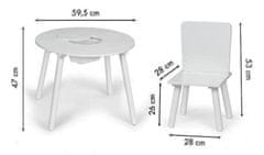 EcoToys Dětský kulatý dřevěný stůl se dvěma židličkami bílý