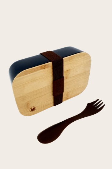Retulp Box na oběd nebo svačinu s bambusovým víkem a lžicí a vidličkou v jednom černý 500ml RETULP