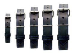 TLW Černý kožený obojek pro psa CLASSIC, modré šití, vel.: M: 40-50cm, šíře 30mm