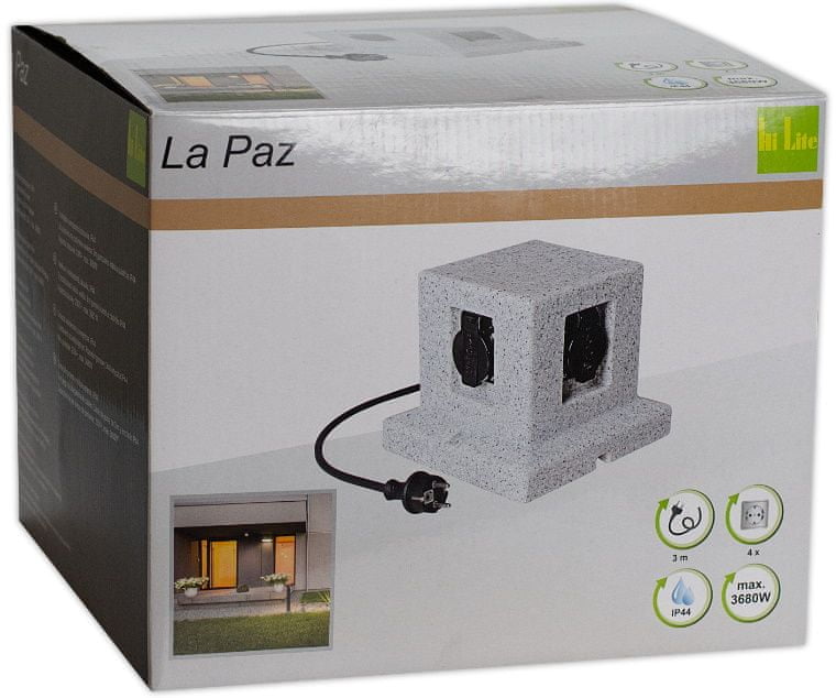 Hi Lite venkovní prodlužovací kabel se 4 zásuvkami LA PAZ 3680W/230V IP44 Imitace kamen kulatý