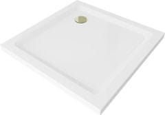 Mexen Flat sprchová vanička čtvercová slim 100 x 100, bílá + zlatý sifon (40101010G)