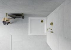 Mexen Flat sprchová vanička čtvercová slim 100 x 100, bílá + zlatý sifon (40101010G)