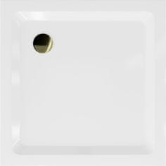 Mexen Flat sprchová vanička čtvercová slim 80 x 80, bílá + zlatý sifon (40108080G)