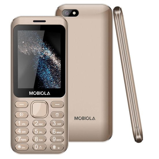 Mobiola MB 3200i, kovový tlačítkový mobilní telefon, 2 SIM, MMS, 2,8" displej, zlatý