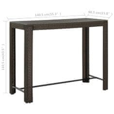 Greatstore Zahradní barový stůl hnědý 140,5 x 60,5 x 110,5 cm polyratan