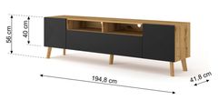 Homlando TV stolek LUXI 195 cm řemeslný dub / černá mat