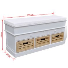 Greatstore Bílá skladovací lavice s polštářem 2 zásuvky 3 krabice