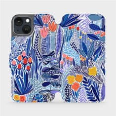 Mobiwear Flip pouzdro na mobil Apple iPhone 13 - MP03P Modrá květena