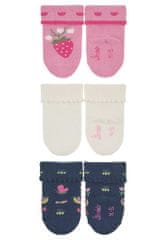 Sterntaler kojenecké ponožky s manžetou dívčí 3 páry jahůdka, motýli růžové,modré 8312253, 18