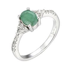Brilio Silver Nádherný stříbrný prsten se smaragdem Precious Stone SRC0203U (Obvod 50 mm)
