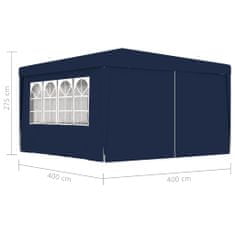 shumee Profesionální party stan s bočnicemi 4 x 4 m modrý 90 g/m2