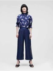 Karl Lagerfeld Tmavě modré dámské zkrácené široké kalhoty KARL LAGERFELD XS