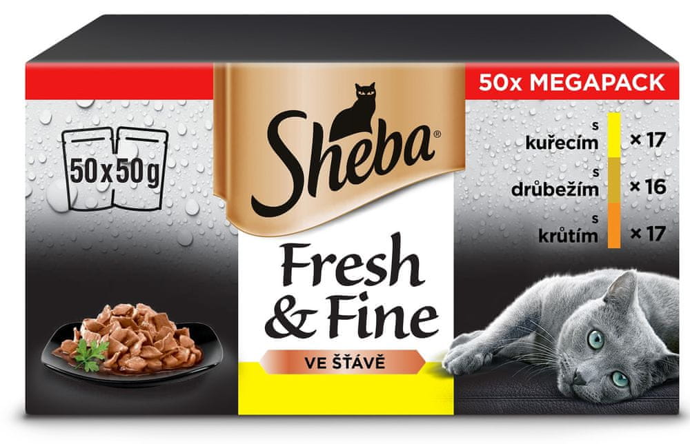 Levně Sheba Fresh & Fine kapsička drůbeží výběr ve šťávě pro dospělé kočky 50×50 g