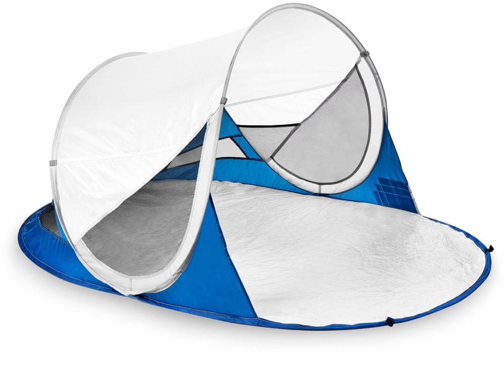 Levně Spokey STRATUS Samorozkládací outdoorový paravan, UV 40, 195x100x85 cm bílá/modrá
