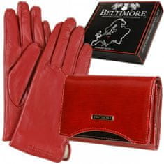 Beltimore K25 Dámská kožená sada peněženka s rukavicemi červená