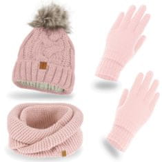 NANDY Dámský zimní set Čepice + Rukavice + Tunelový šátek - růžový
