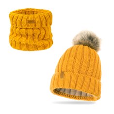 NANDY Zimní dětský set Čepice s fleecem + tunelový šátek - žlutá