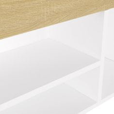 Greatstore Botník s poduškou bílý a dub sonoma 104x30x49 cm dřevotříska