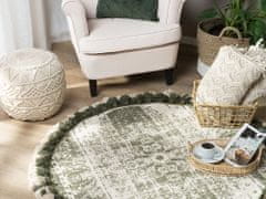 Beliani Kulatý koberec se střapci ø 120 cm krémově zelený KAHTA