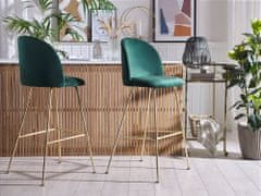 Beliani Sada 2 sametových zelených barových židlí ARCOLA