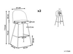 Beliani Sada 2 sametových šedých barových židlí ARCOLA