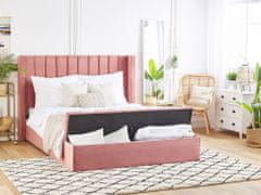 Beliani Čalouněná sametová postel růžová s úložným prostorem 180 x 200 cm NOYERS