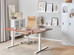 Beliani Rohový elektrický psací stůl levostranný 160 x 110 cm tmavé dřevo s bílou DESTIN II