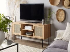 Beliani Televizní stolek s ratanovými dveřmi ve světlém dřevě PASCO